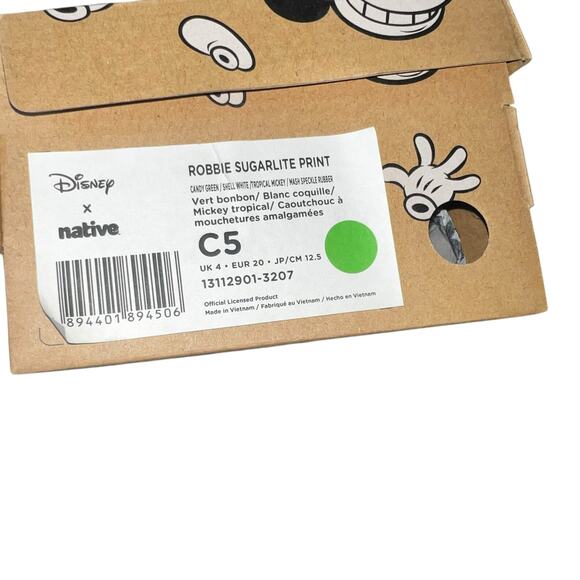 Disney X Native Robbie Sugar print green Mickey Mouse green slip on shoes sz C5 - Picture 6 of 7